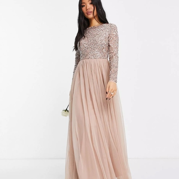 Maya Dresses & Skirts - Maya long sleeve maxi dress with delicate sequin in muted blus